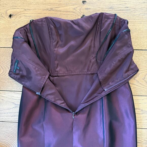 David Meister Cocktail Dress SZ 8 Burgundy Black Strapless Rosette Art Deco - Picture 4 of 8